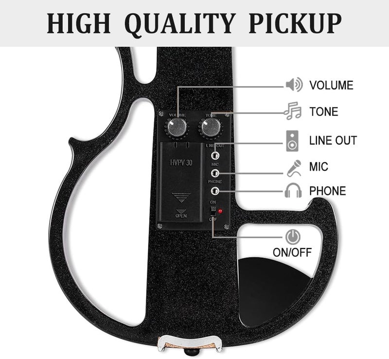 ModouString 4/4 Full Size Electric Violin – Silent Electric Violin with Headphone Jack, Ebony Fittings – Includes Case, Bow, – Ideal for Practice & Performance (Black) - Image 5